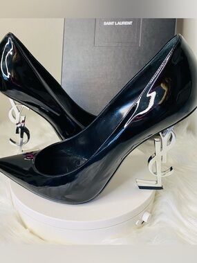 Saint Laurent “Opyum” Black Heels in Patent Leather w Cert of authenticity
